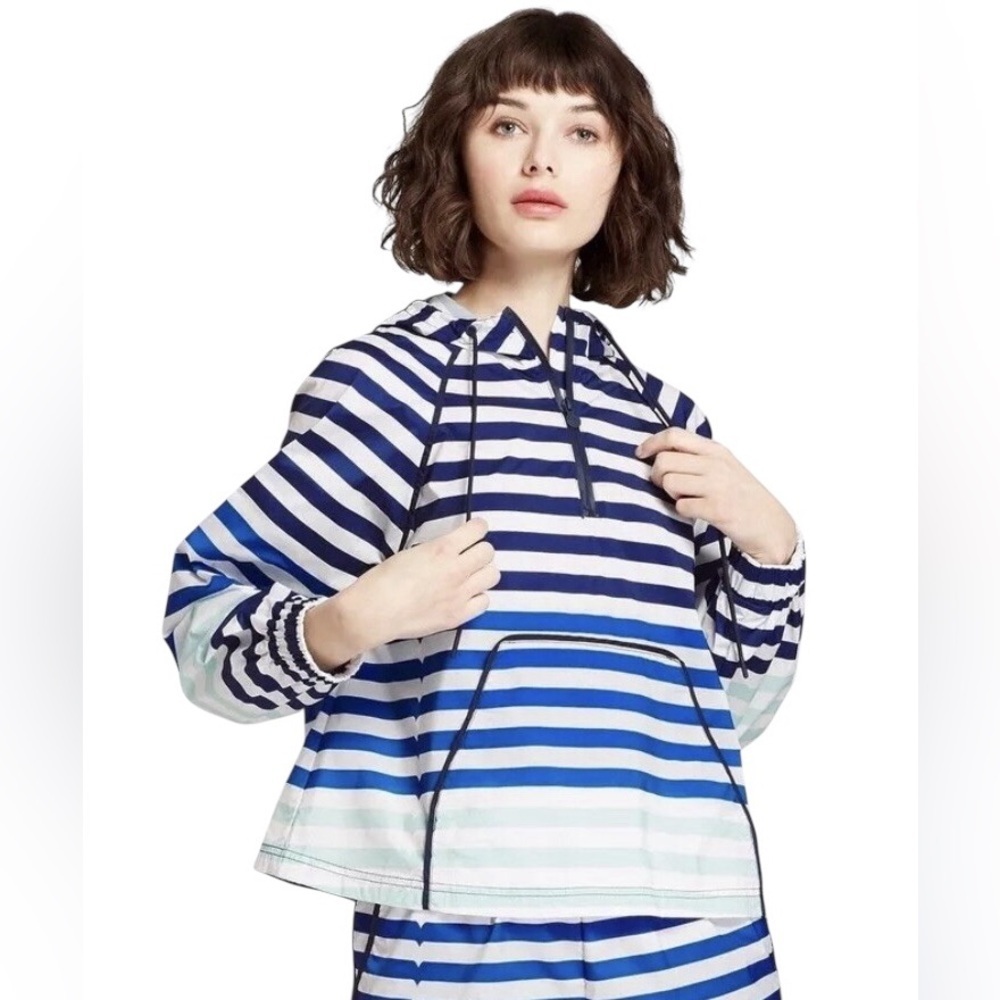 Hunter Target Striped Half Zip Hooded Pullover Rain Jacket Sz M Kangaroo Pocket